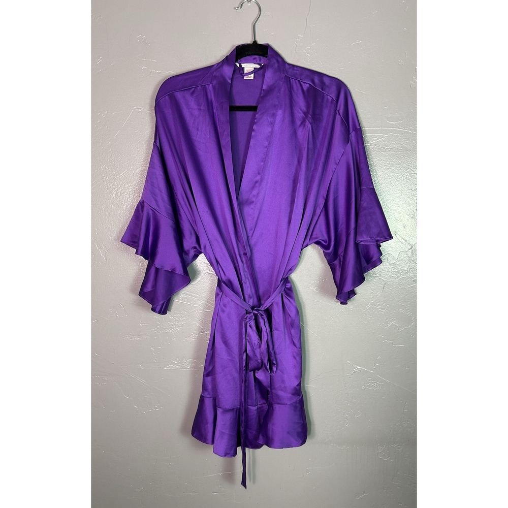Victoria's Secret Satin Wrap Robe M/L Flounce Kimono Sleeve Purple
